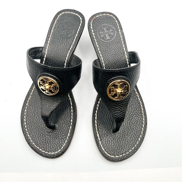 Tory Burch Shoes - Tory Burch Black Leather Miller Logo Thong Sandals – Size 6M